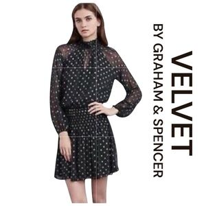 VELVET BY GRAHAM & SPENCER Black w/Gold Polkadots Mini Dress, Size L.